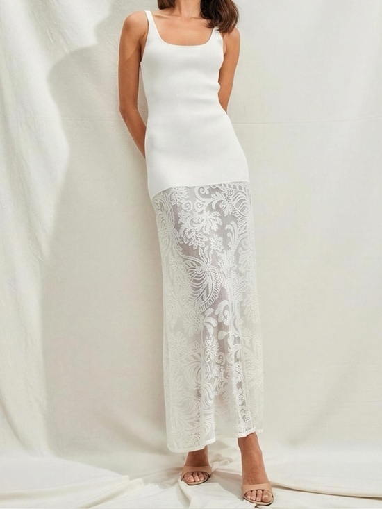 Bec & Bridge Dresses & Skirts - BEC & BRIDGE Rissa Ribbed Knit Dress W/ Mesh Lace Skirt, Ivory, Large